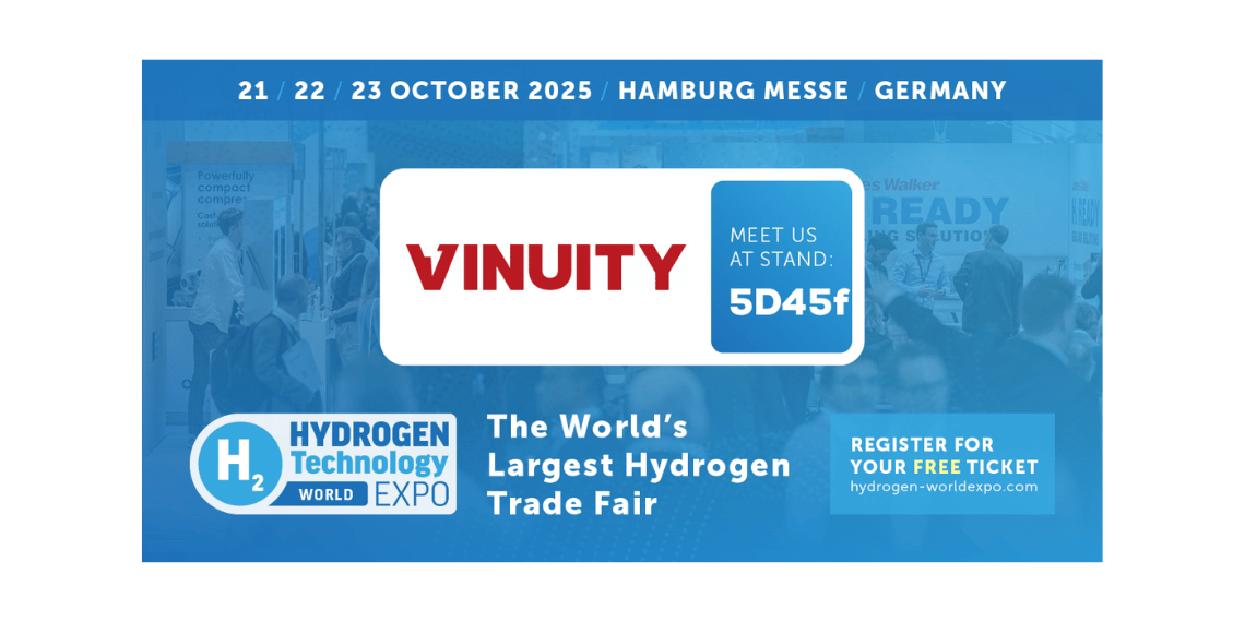 Banner for the VINUITY booth at the Hydrogen Technology World Expo 2025